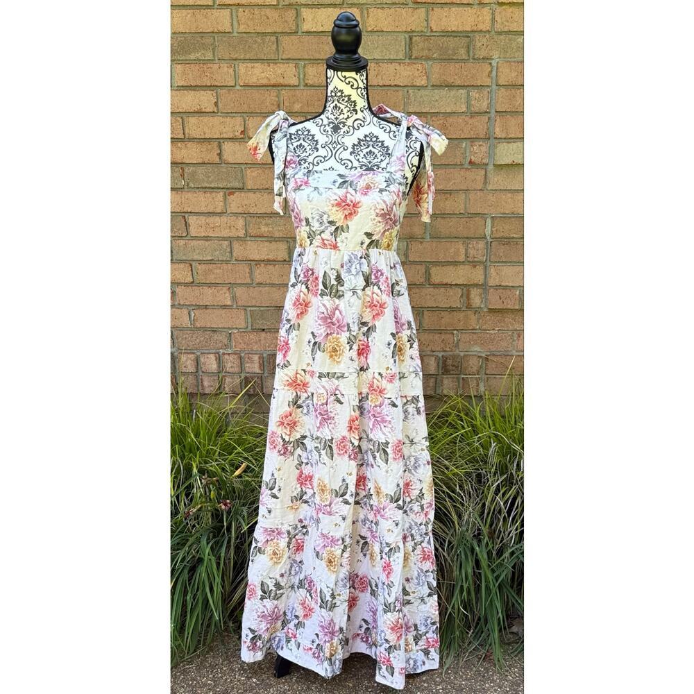 NWT House of Harlow 1960 Linen Blend Floral Maxi Dress Size Small